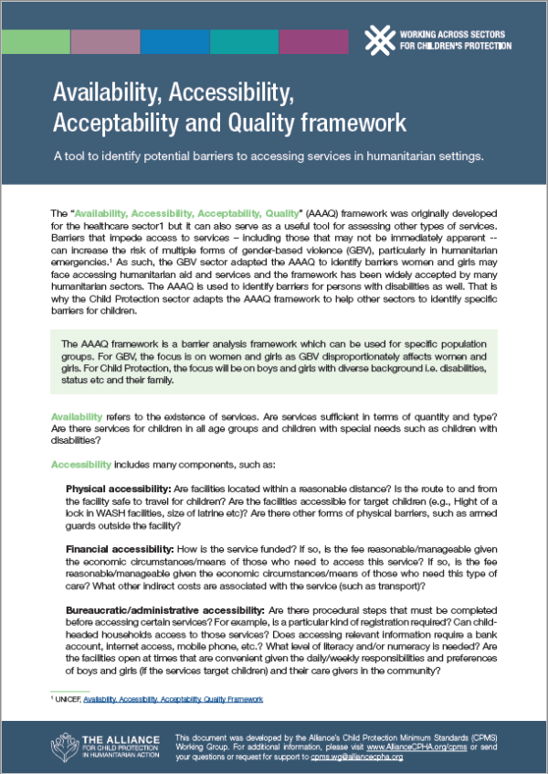 Availability, Accessibility, Acceptability and Quality Framework